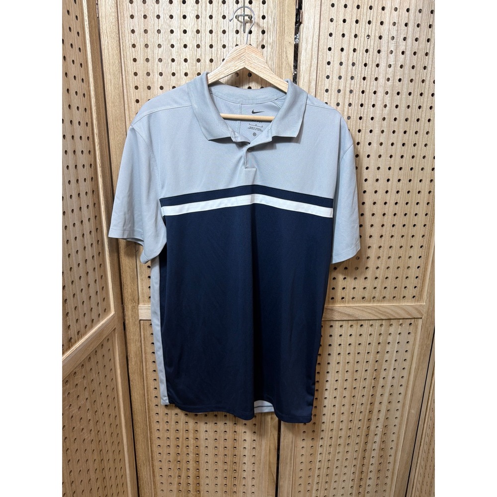 Nike Dri-FIT Mens Polo Shirt Large Grey Navy Blue Colorblock Golf Performance